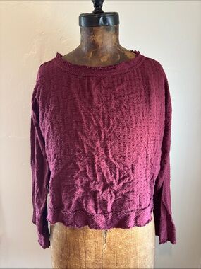 Free People Burgundy Clip Jacquard Top w/ Open Back